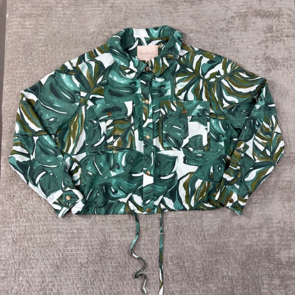 Hutch Jackets & Blazers - Anthropologie Hutch Tropical Monstera Leaf Cropped Utility Jacket Tencel Linen M